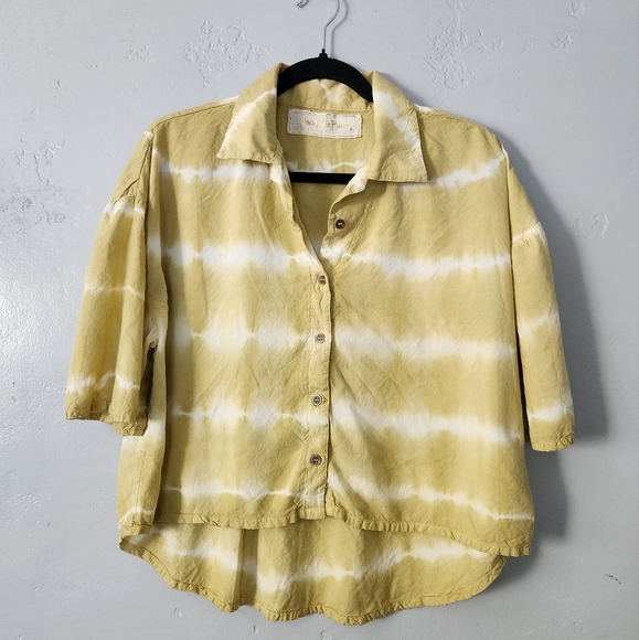 Jens Pirate Booty Oversized Cropped Shortsleeve T6e Dye Button Down Blouse Small - Picture 1 of 6